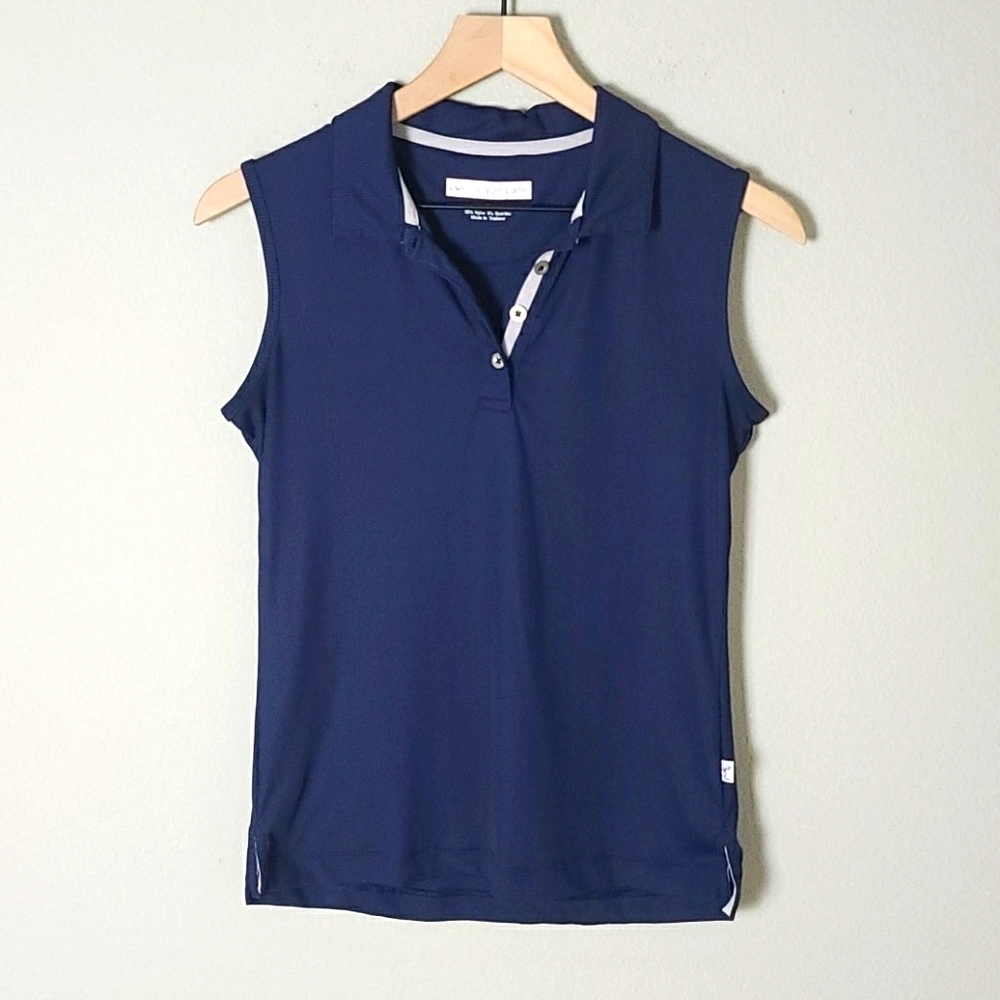 Maggie Lane Ribbed Navy Blue Shortsleeve Polo